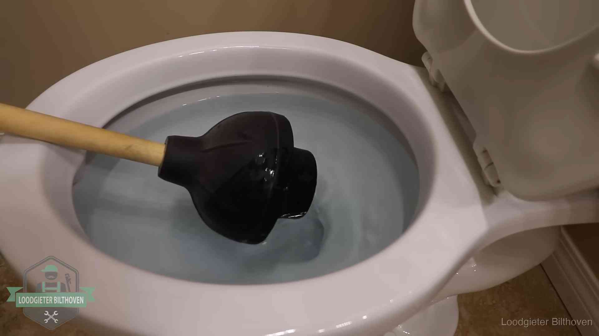 Plopper in een wc-pot die vol water staat in Bilthoven
